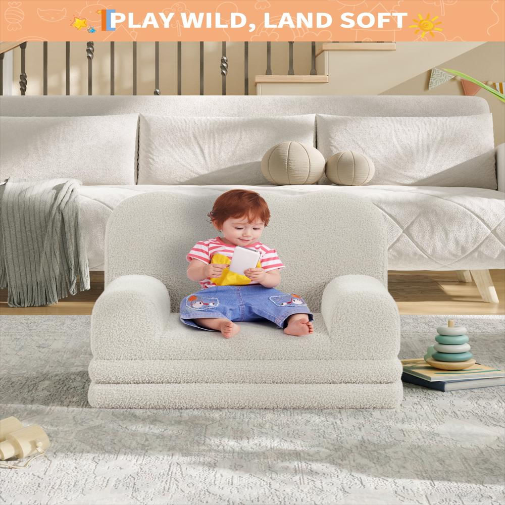 Sofá Infantil Tookss Convertible 2 En 1 De Felpa Teddy Blanco img #2