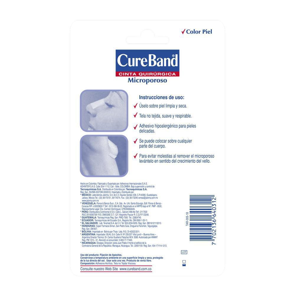 Microporo CUREBAND cinta quirúrgica piel 1.25cm x4.5mt (4.5  mts) img #3