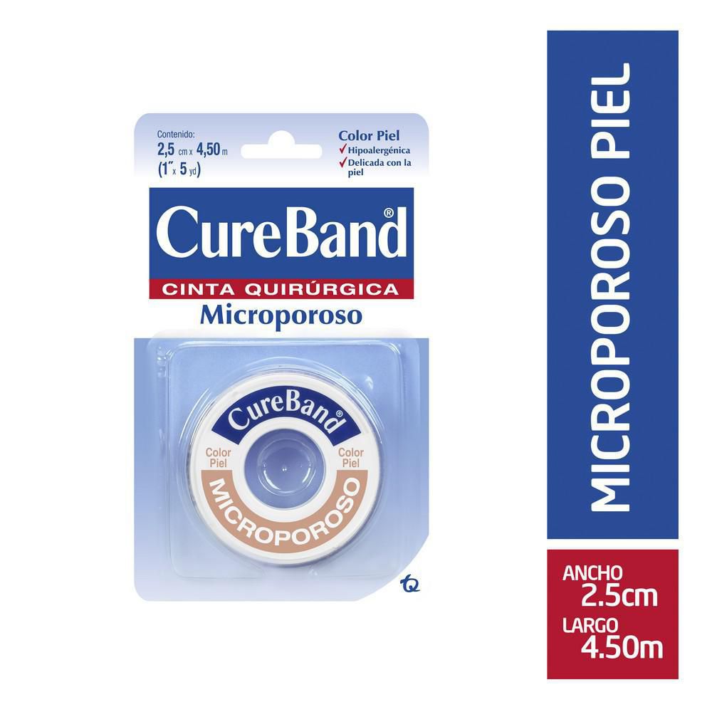 Microporo CUREBAND cinta quirúrgica piel 2.5cm x 4.5mt (4.5  mts)