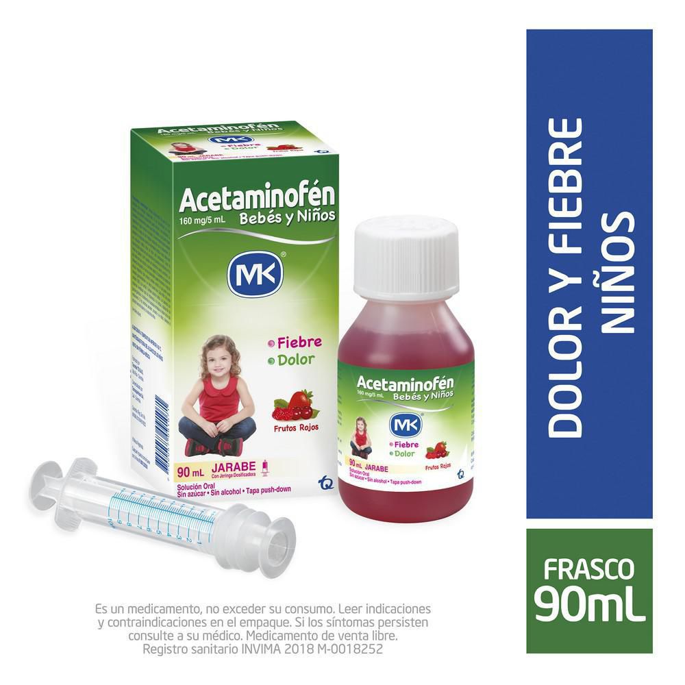 Jarabe ACETAMINOFEN MK dolor y fiebre bebés y niños (90  ml)