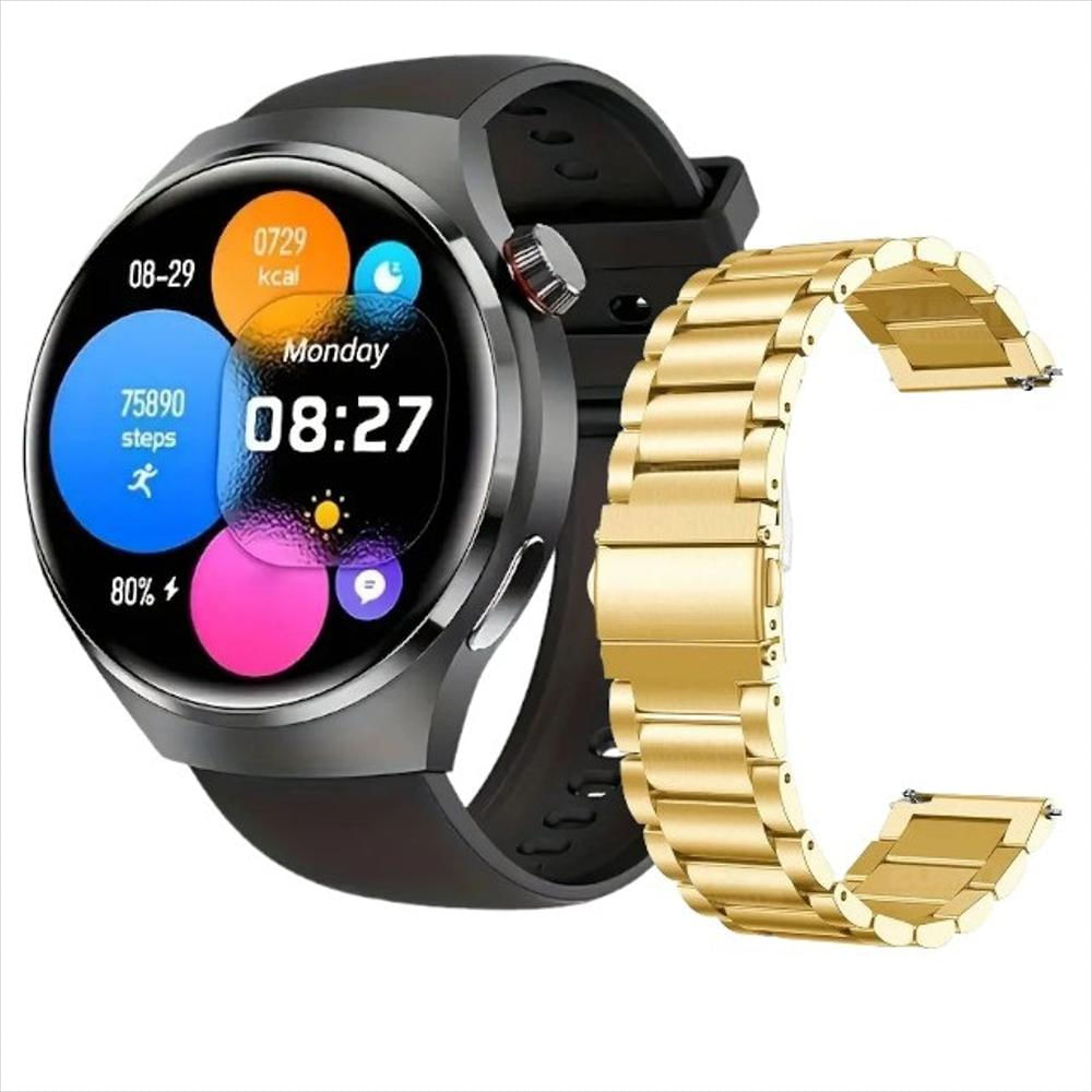Smartwatch K700 Redondo Bluetooth Llamadas Deporte Doble Manilla Hd Dorado img #1