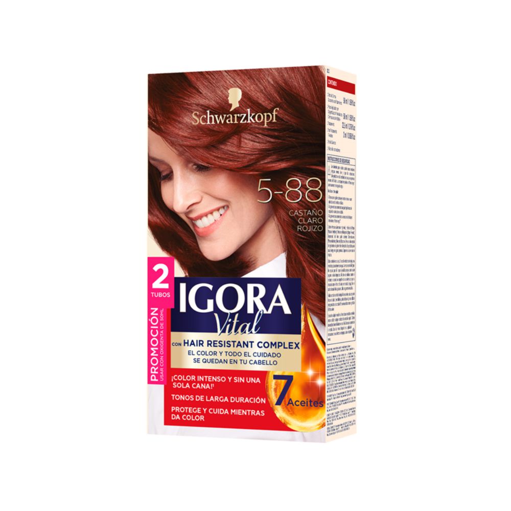 Tinte para cabello IGORA VITAL castaño claro rojizo larga duración (2  und)