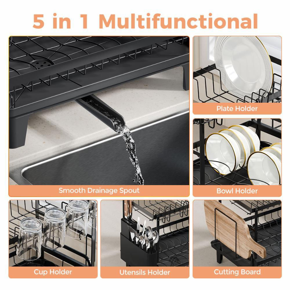 Escurridor De Platos Flow, Negro, Metalico De 2 Niveles img #4