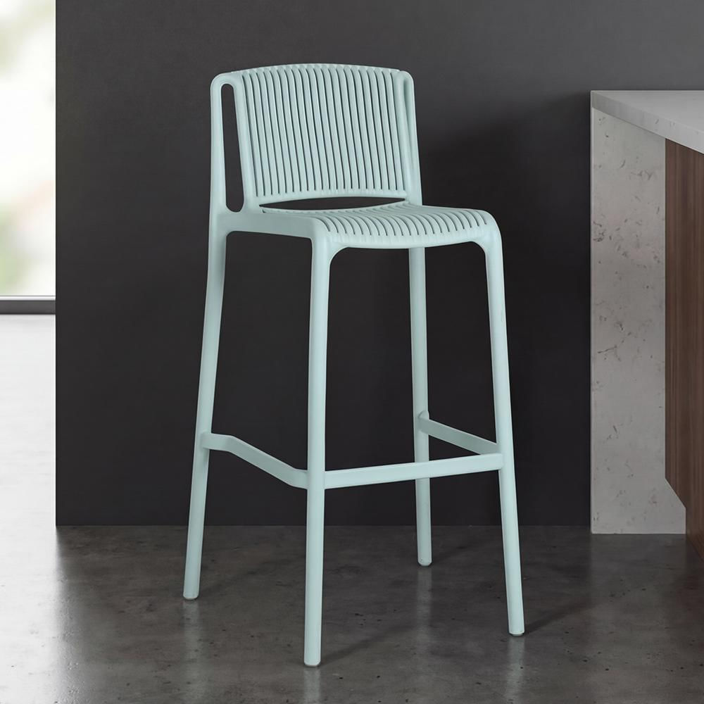 Silla Para Bar Sovalla, Color Azul Claro, Con Espaldar Redondo Transpirable img #2