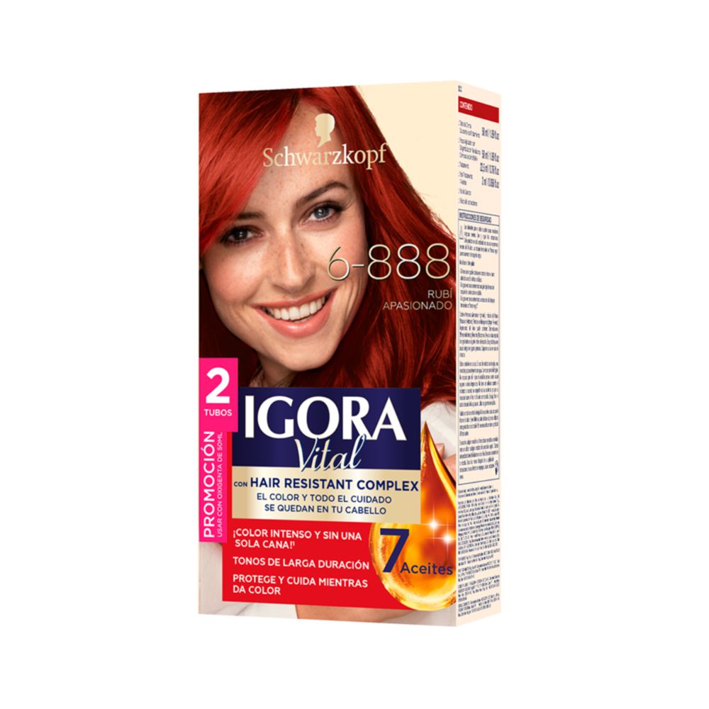 Tinte para cabello IGORA VITAL rubí apasionado larga duración (2  und)