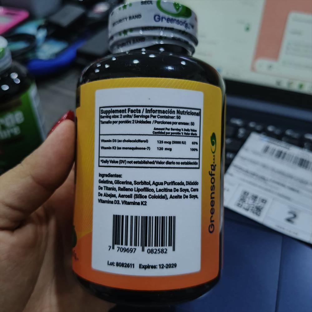 Vitamina D3 5000 Iu + K2 Greensofg | 100 Cápsulas Masticables img #2