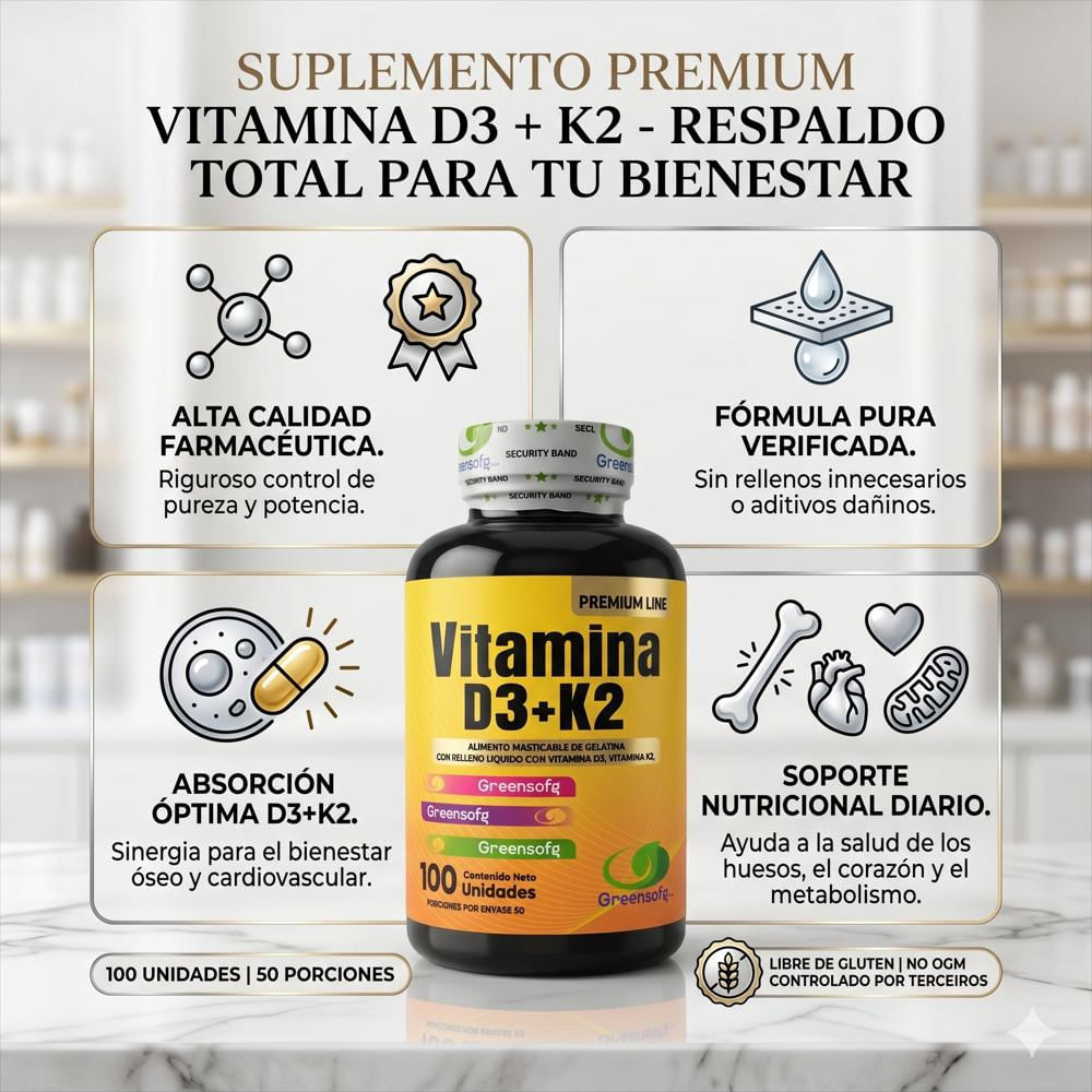 Vitamina D3 5000 Iu + K2 Greensofg | 100 Cápsulas Masticables img #3