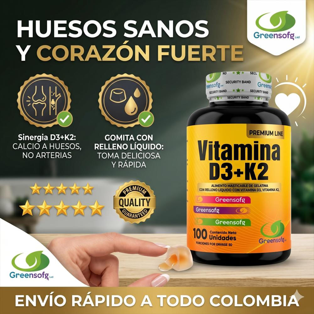 Vitamina D3 5000 Iu + K2 Greensofg | 100 Cápsulas Masticables img #4