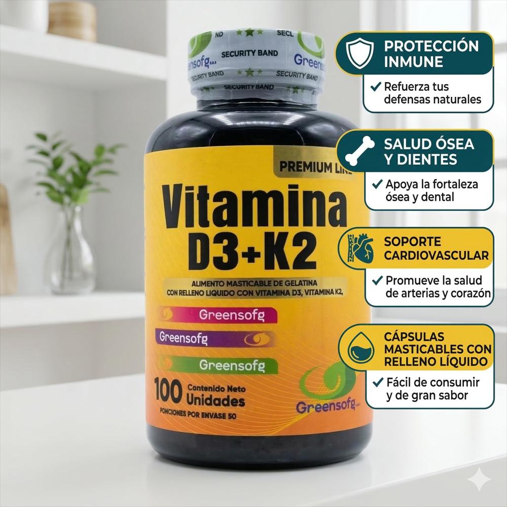 Vitamina D3 5000 Iu + K2 Greensofg | 100 Cápsulas Masticables img #5