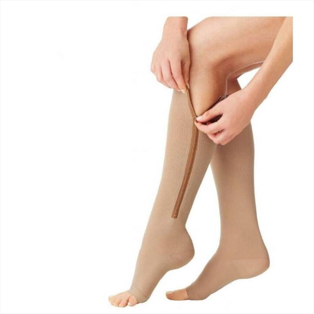Medias De Compresion Anti Varices Con Cierre Ajustable Unisex S/M Beige img #3