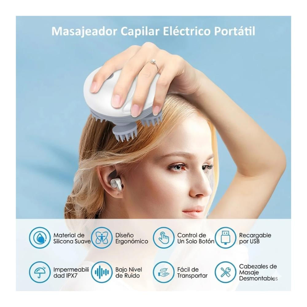 Masajeador Capilar Eléctrico Cabeza Corporal Ipx7 Recargable img #3