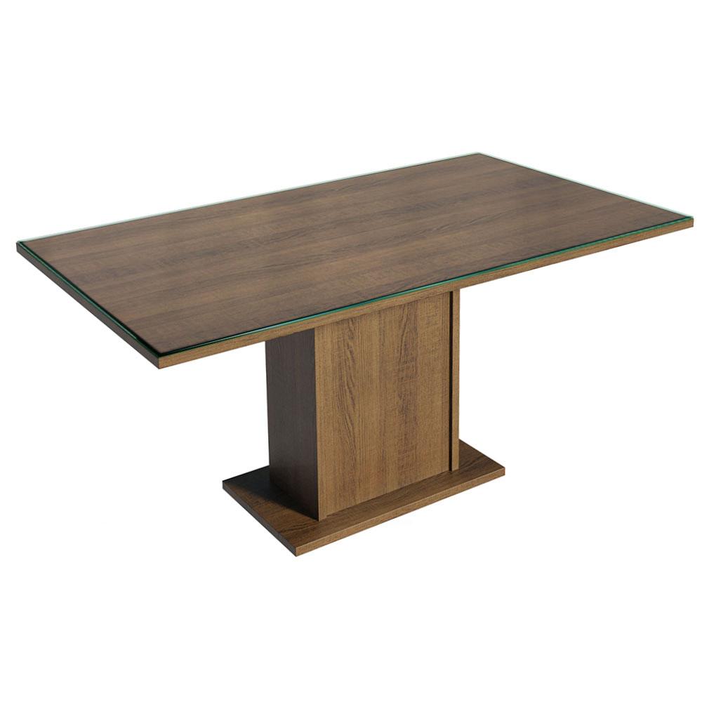 Mesa De Comedor Rectangular 6 Puestos Con Tablero De Madera Y Cristal Marrón img #1
