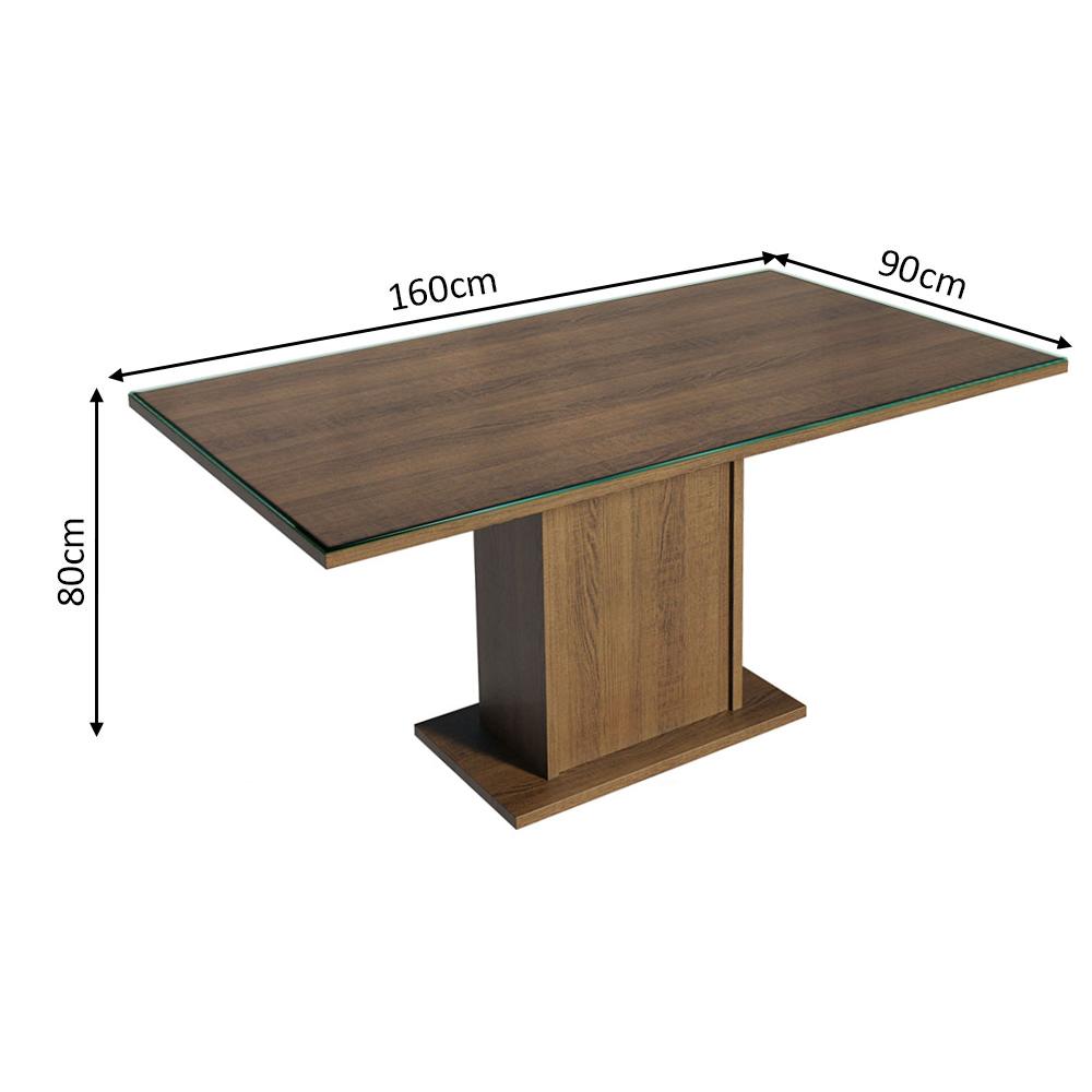 Mesa De Comedor Rectangular 6 Puestos Con Tablero De Madera Y Cristal Marrón img #2
