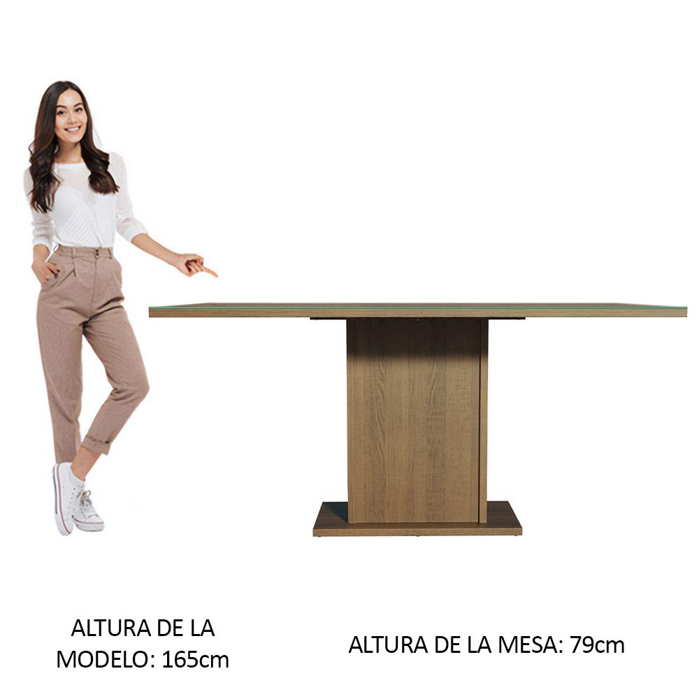 Mesa De Comedor Rectangular 6 Puestos Con Tablero De Madera Y Cristal Marrón img #3