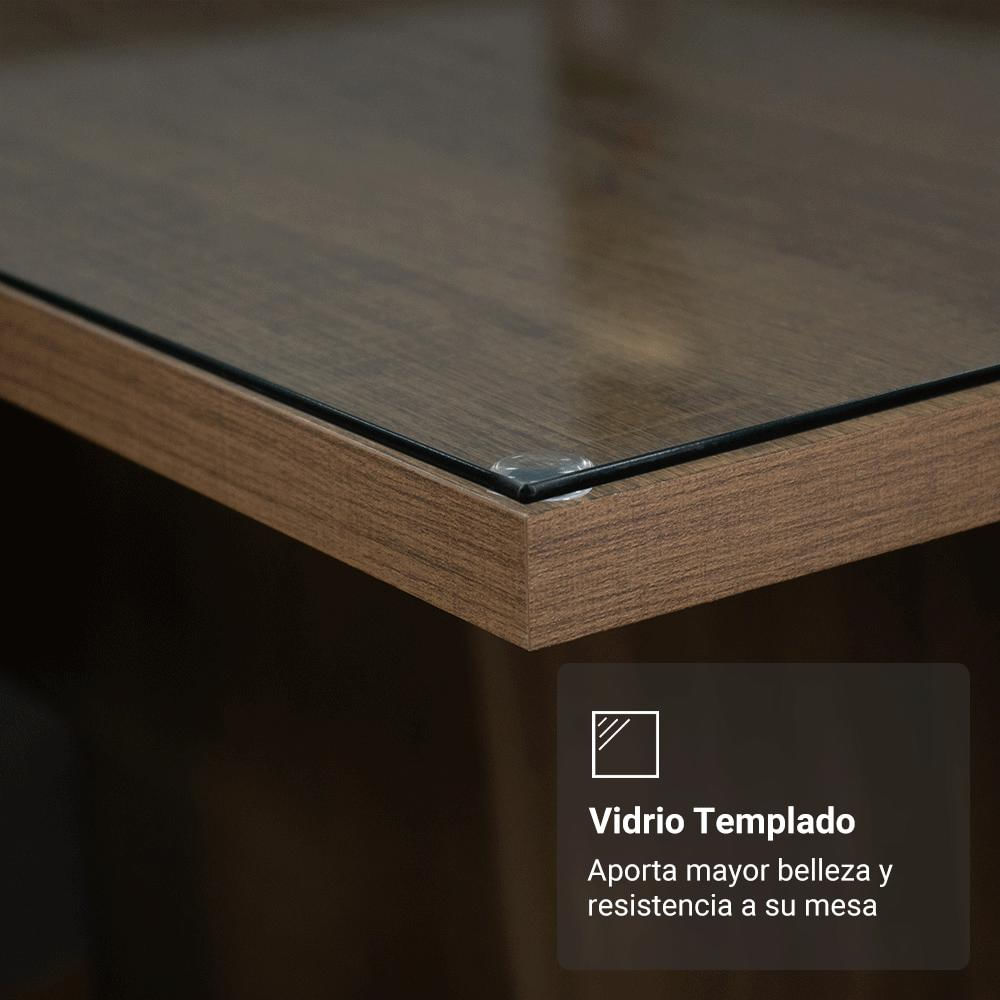 Mesa De Comedor Rectangular 6 Puestos Con Tablero De Madera Y Cristal Marrón img #4