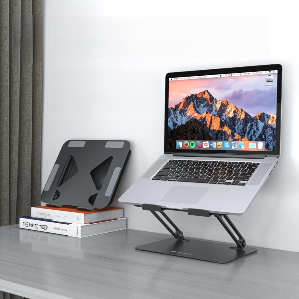 Soporte Base Acero Inoxidable Para Computador Y Tablet 2 Brazo Ajustable Gris img #2