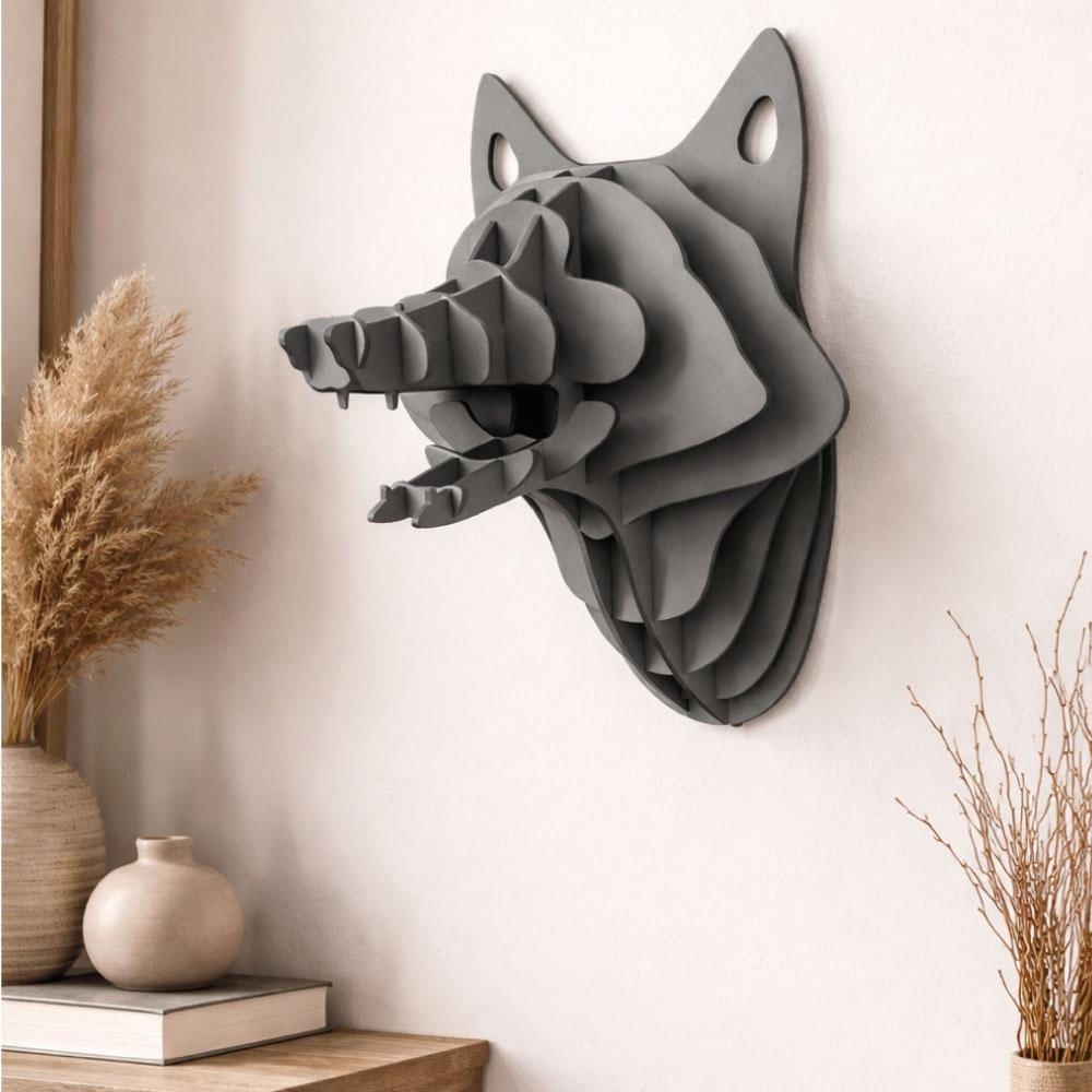 Escultura De Cabeza Rústica De Lobo Gris Para Colgar img #1
