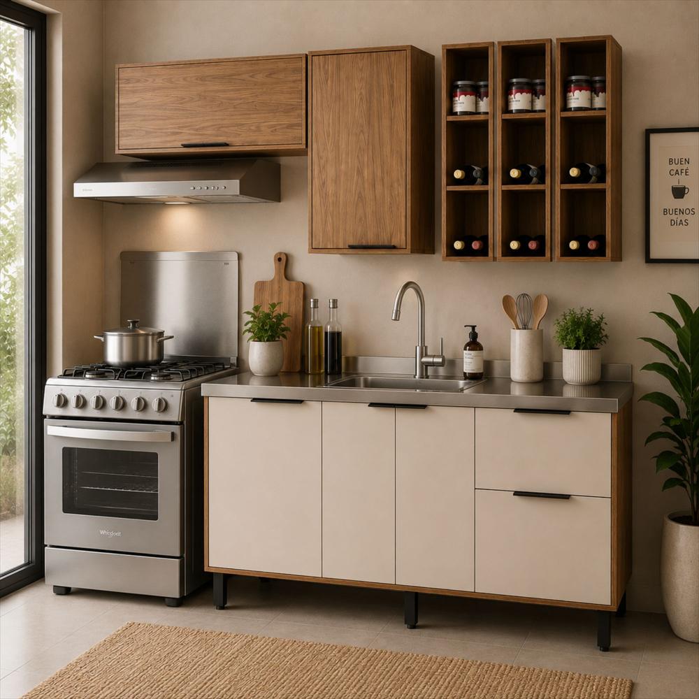 Cocina 180 Cm Bahamas 4 Puertas 2 Cajones Almendra Blanco Apagado img #2