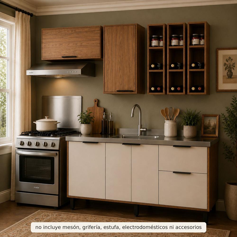 Cocina 180 Cm Bahamas 4 Puertas 2 Cajones Almendra Blanco Apagado img #3