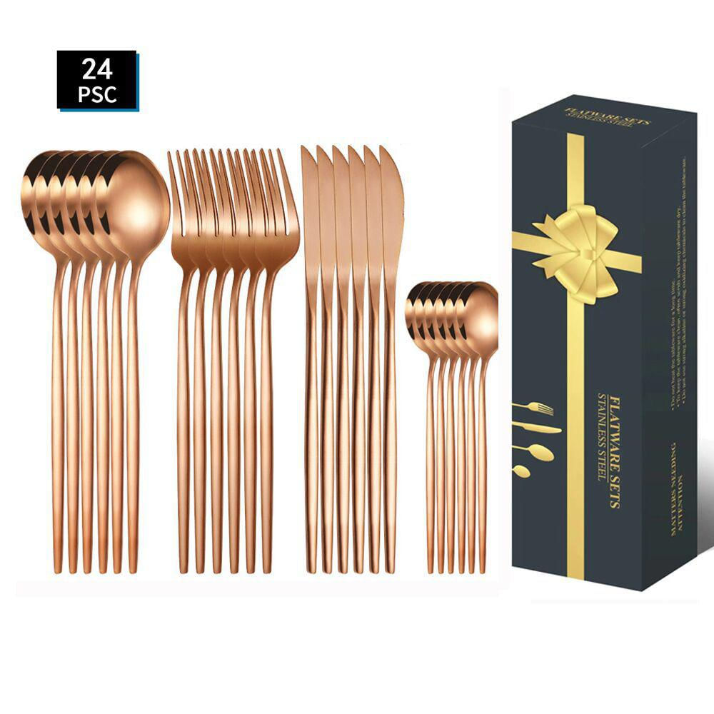 Set De Cubiertos 24 Piezas Color Oro Rosa Para Hogar img #1