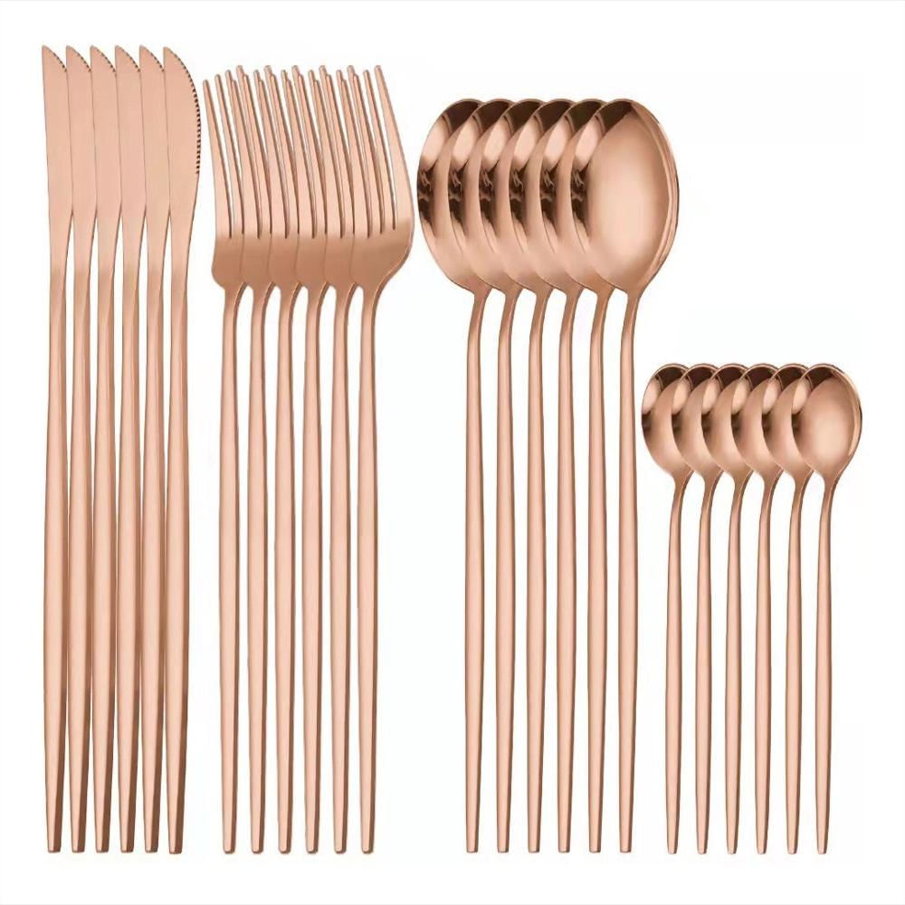 Set De Cubiertos 24 Piezas Color Oro Rosa Para Hogar img #3
