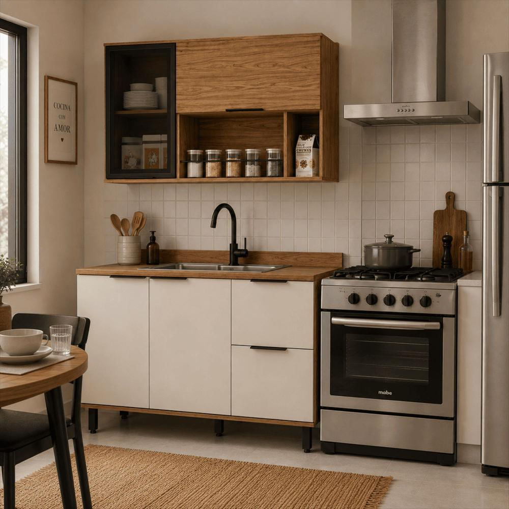 Cocina 120 Cm Malta 3 Puertas 2 Cajones Natural Blanco Apagado img #2