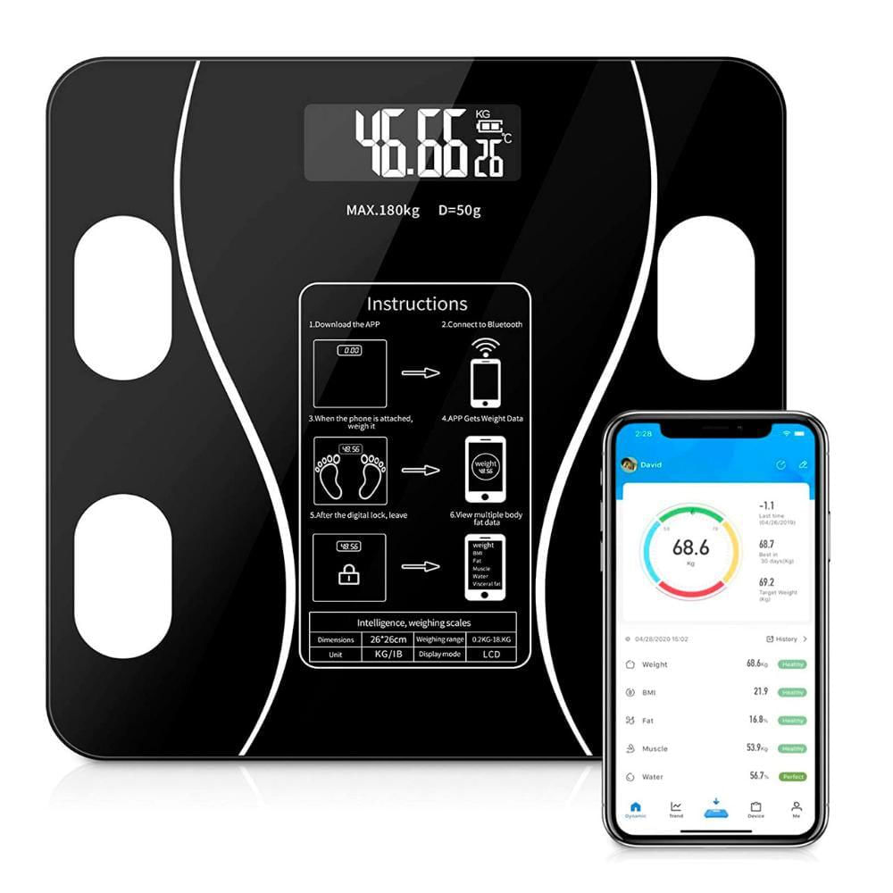 Pesa Inteligente Bascula Bluetooth De Vidrio Analisis De Grasa Corporal Negro img #3