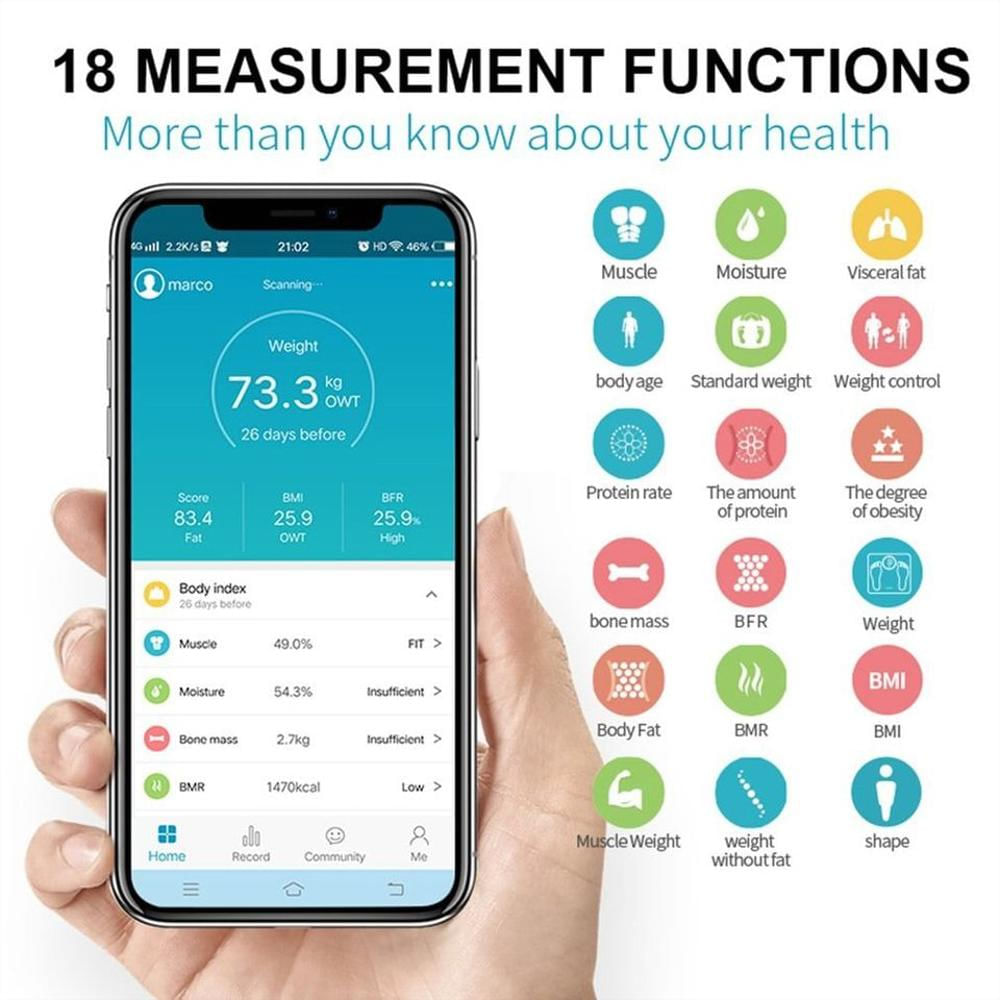 Pesa Inteligente Bascula Bluetooth De Vidrio Analisis De Grasa Corporal Negro img #5