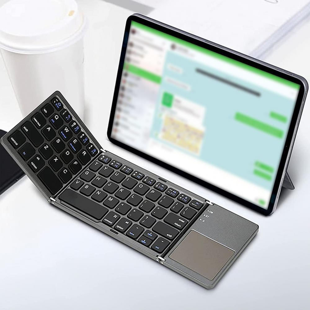 Teclado Inalambrico Bluetooth Plegable Con Touch Pad Recargable Usb Negro img #2