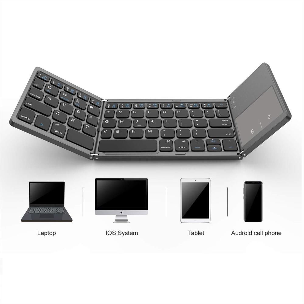 Teclado Inalambrico Bluetooth Plegable Con Touch Pad Recargable Usb Negro img #4