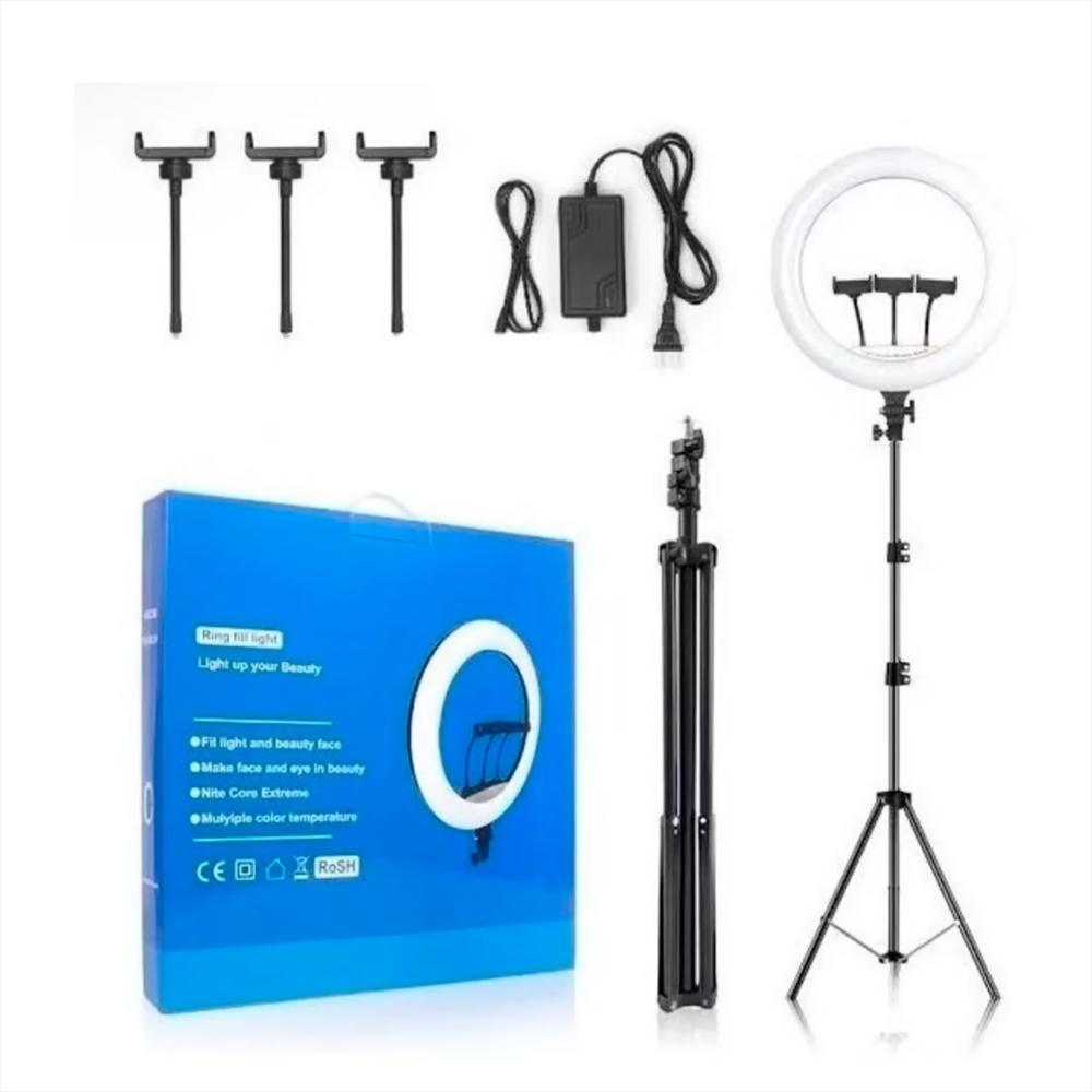 Aro De Luz Profesional 45 Cm Con Tripode Y 3 Soportes Para Celular img #2