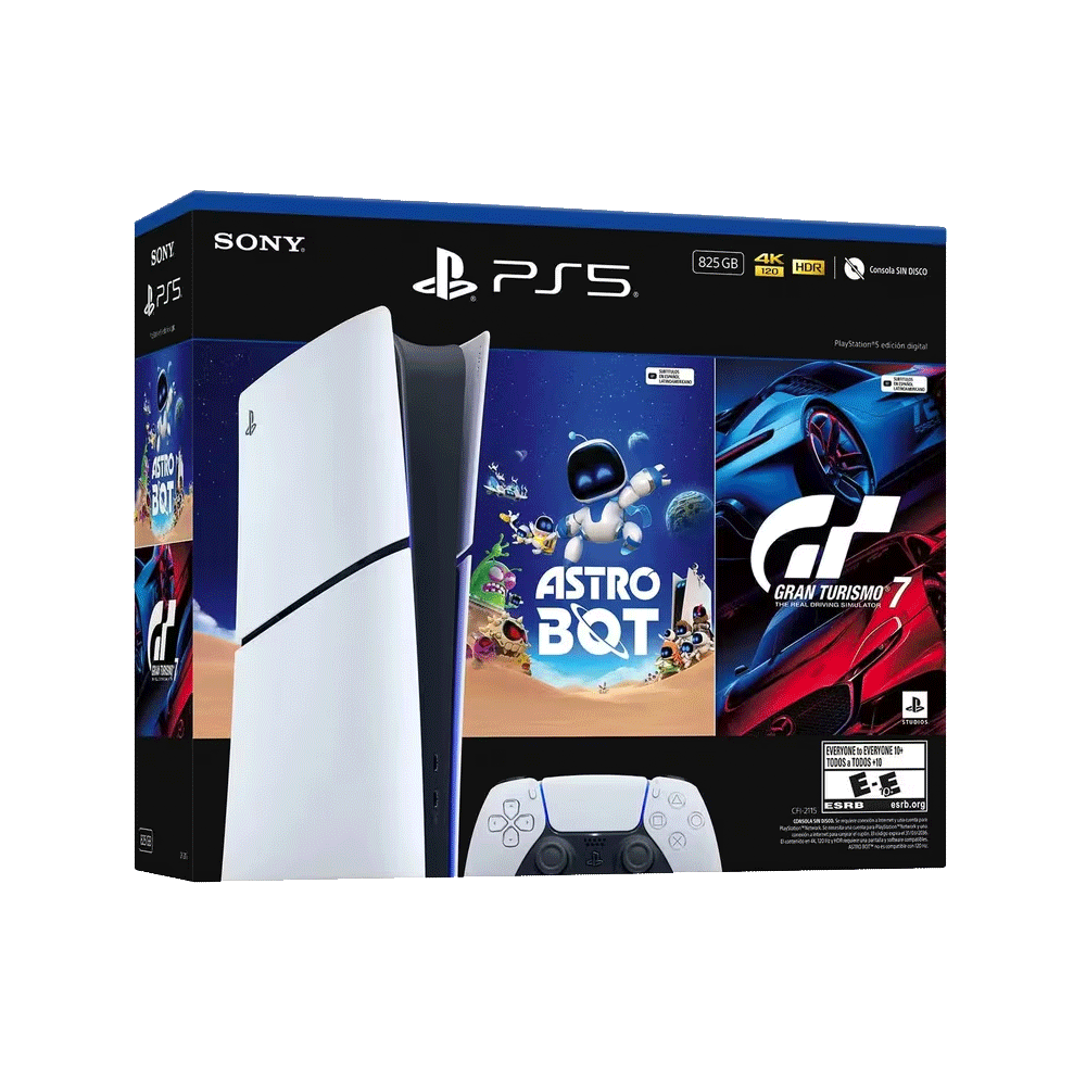 Consola Sony Playstation 5 PS5 Digital 825GB + 1 Control + Juego Astro Bot + Juego Gran Turismo 7 Blanco
