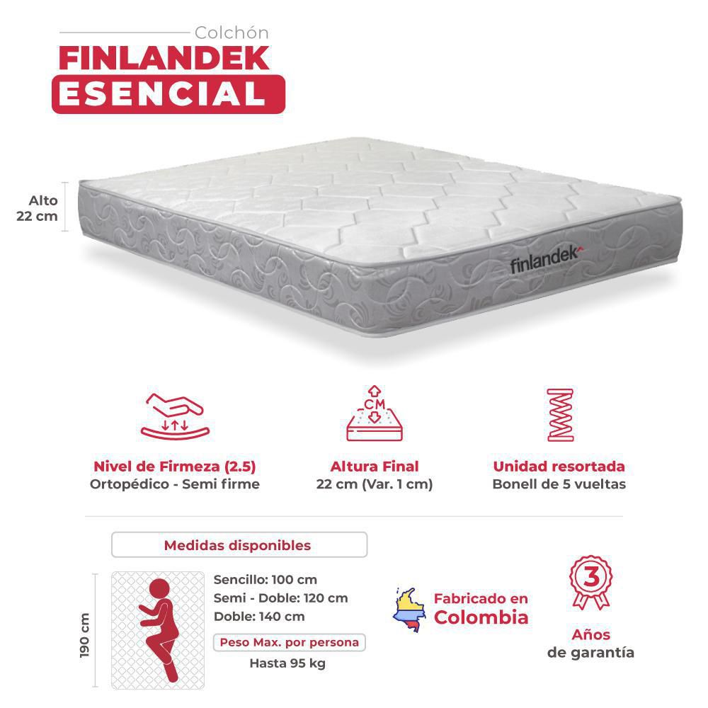 Colchón FINLANDEK ESENCIAL Semidoble (120 x 190 cm) ESENCIAL Resortado Semifirme . img #7