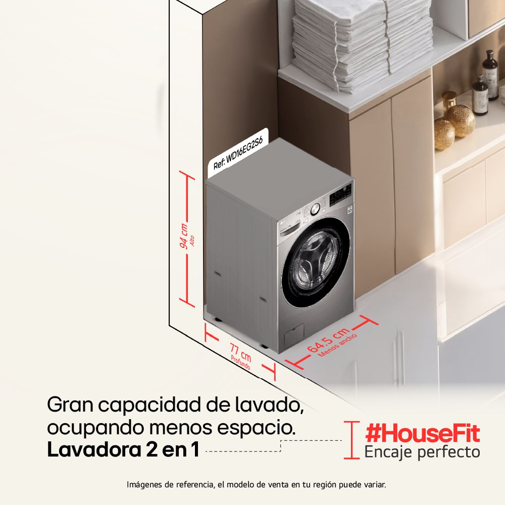 Lavadora Secadora LG Eléctrica 16 KG HOUSEFIT WD16EG2S6 Gris img #2