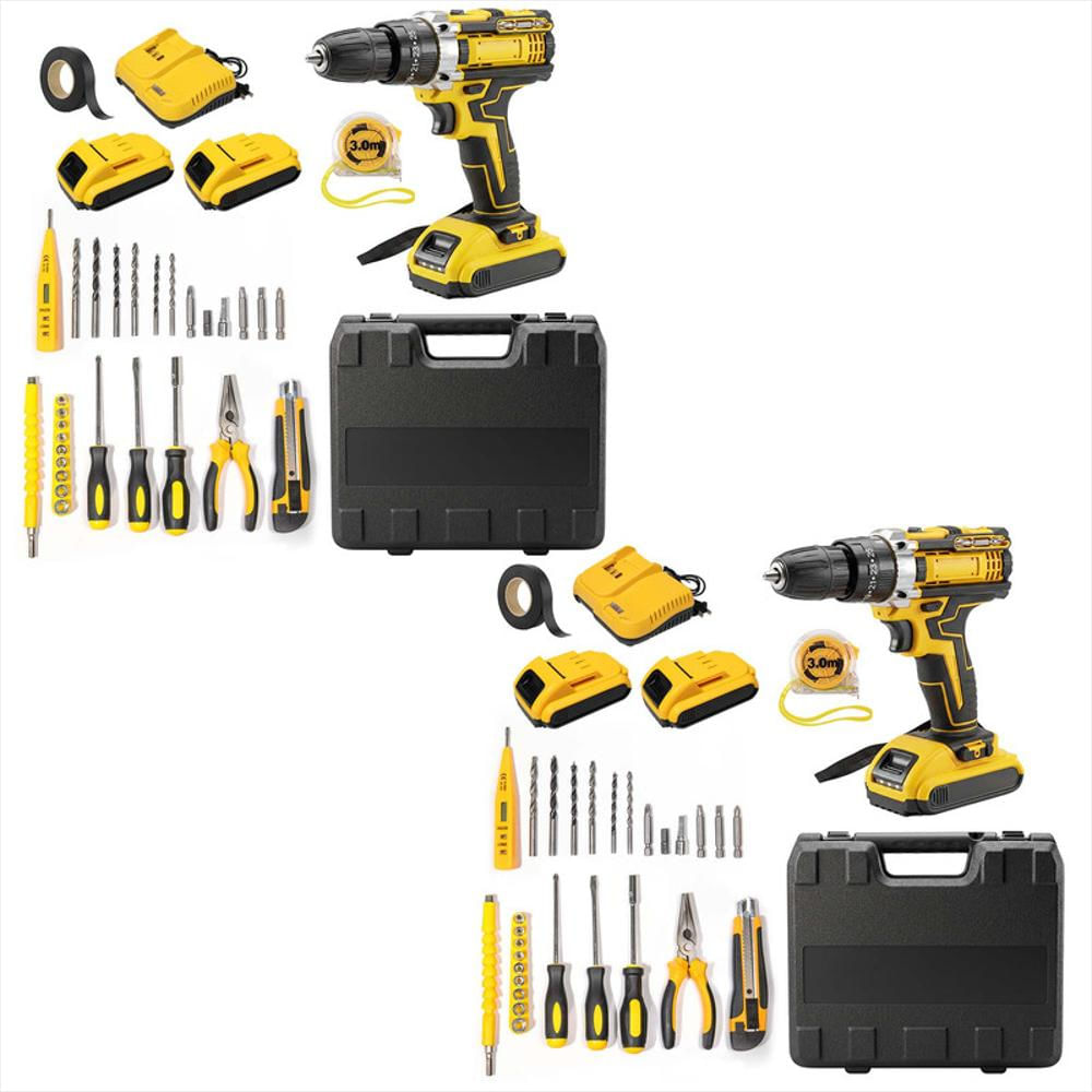 Set X2 Taladro Percutor Inalámbrico Doble Batería + Accesorios