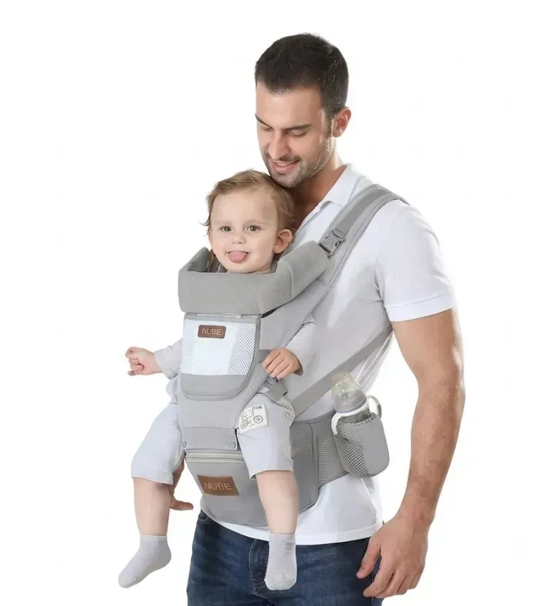 Cargador Canguro Bebé Ergonómico Gris Hip Seat Soporte Lumbar Gris