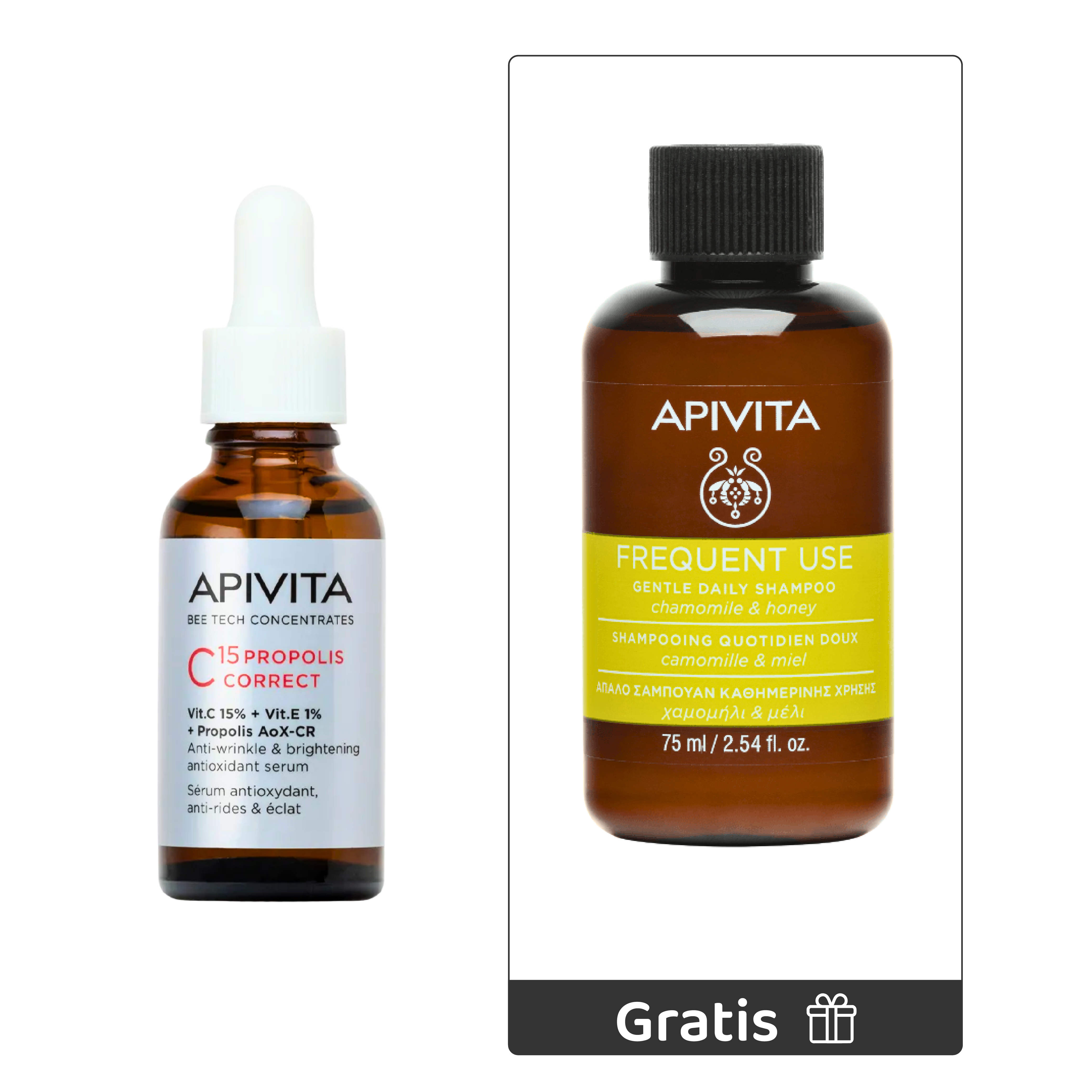 Kit Dúo Perfecto Booster de Iluminación : Sérum HA5 Honey Repair 30ml + Obsequio Shampoo Hyalu Hydra 250ml - Apivita
