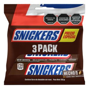 Precio especial barra SNICKERS CHOCOLATE MANI 3 UND 52.7 G (158.1 gr)