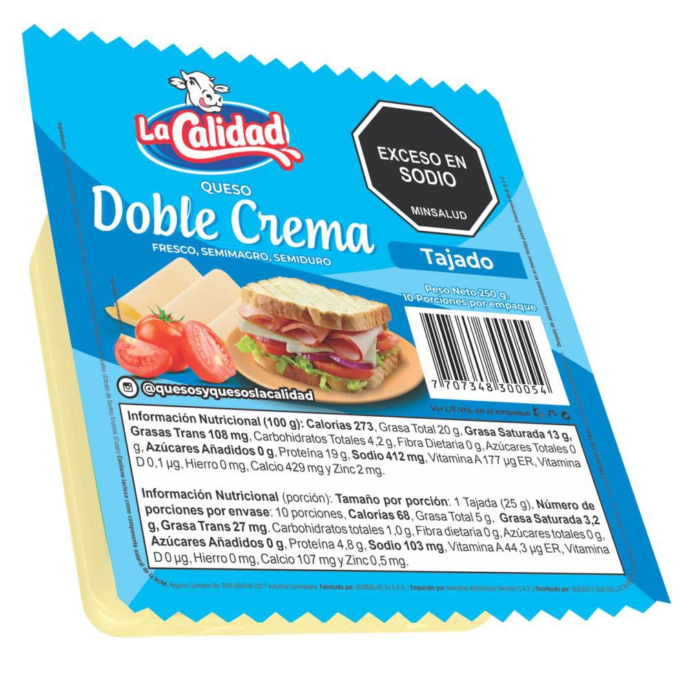 Queso LA CALIDAD doble crema tajado   (250  gr) img #1