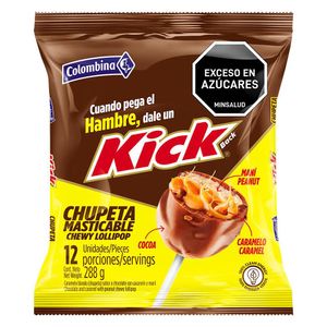 Chupetas KICK kick caramelo maní (288 gr)