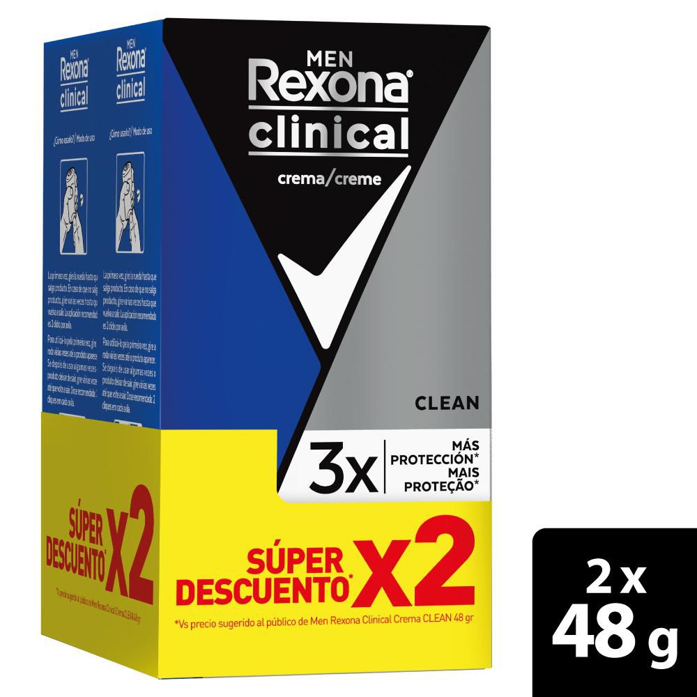 Desodorante Rexona clinical clean crema hombre (96 gr)