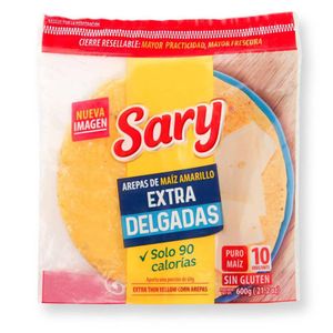 Arepas amarillas SARY maíz extra delgadas x10 und (600 gr)