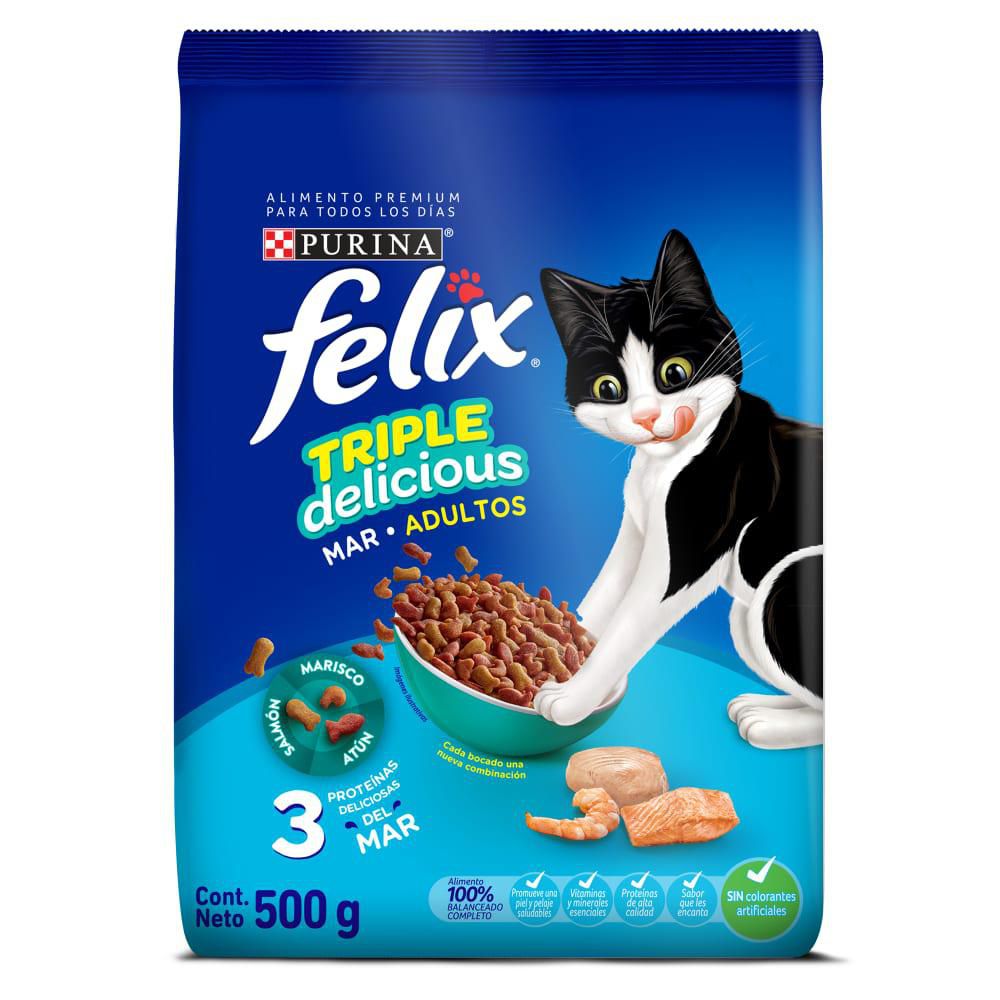 Comida para gatos FELIX adulto triple delicious mar (500 gr)