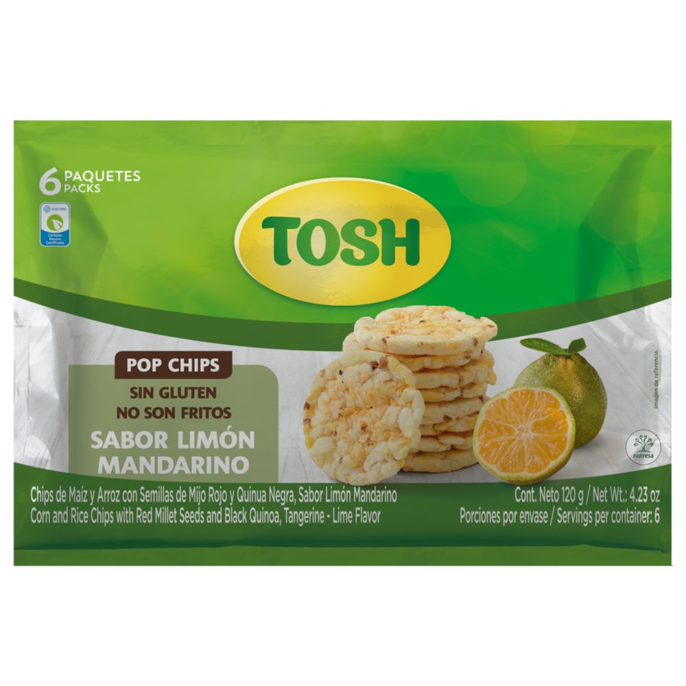 Pasabocas TOSH Pop chips sabor limón mandarino (120 gr)
