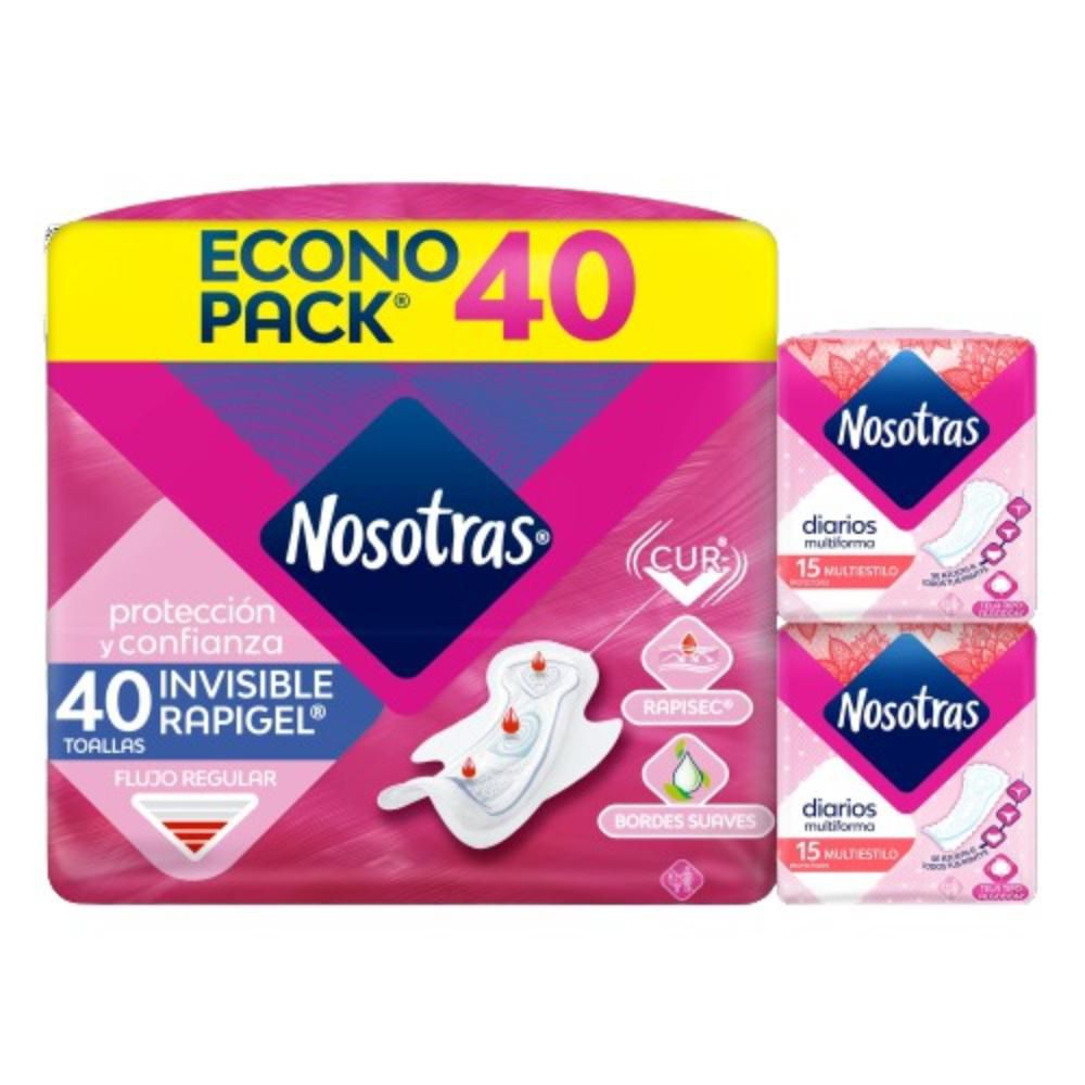 Toallas higiénicas Nosotras invisible rapigel + protectores (40 und)
