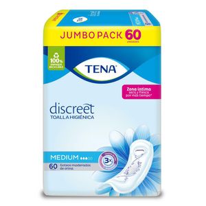 Toallas higiénicas TENA discreet medium, goteos moderados (60 und)