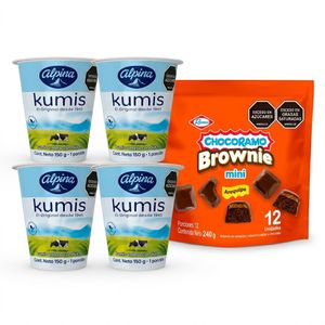 Kumis ALPINA vaso x4und 150gr (600 gr) + Brownie CHOCORAMO Mini Arequipe x12und (240 gr)