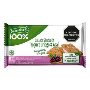 Galletas CRAKENAS sandwich yogurt griego y acaí (138 gr)