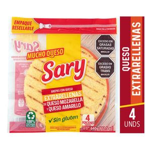 Arepas de queso SARY de queso extra rellenas x4und (640 gr)