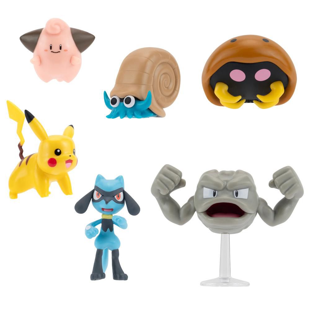 Figuras 5Cm Batalla Epica POKEMON Pikachu, Cleffa, Riolu, Geodude, Omanyte y Kabuto Set X 6 Unidades